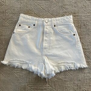 Zara Cream High Waist Frayed Shorts